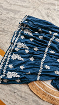 Beautiful blue midi dress by LVW Fashions featuring luxurious handcrafted Lucknow Chikankari embroidery.