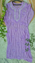 Beautiful lavender Noori premium georgette Chikankari kurta with intricate Cutdana embroidery, handmade Lucknow Chikankari by LVW Fashions