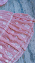 Beautiful Ombre Peach Midi Dress by LVW Fashions featuring handcrafted luxurious Chikankari embroidery from Lucknow.