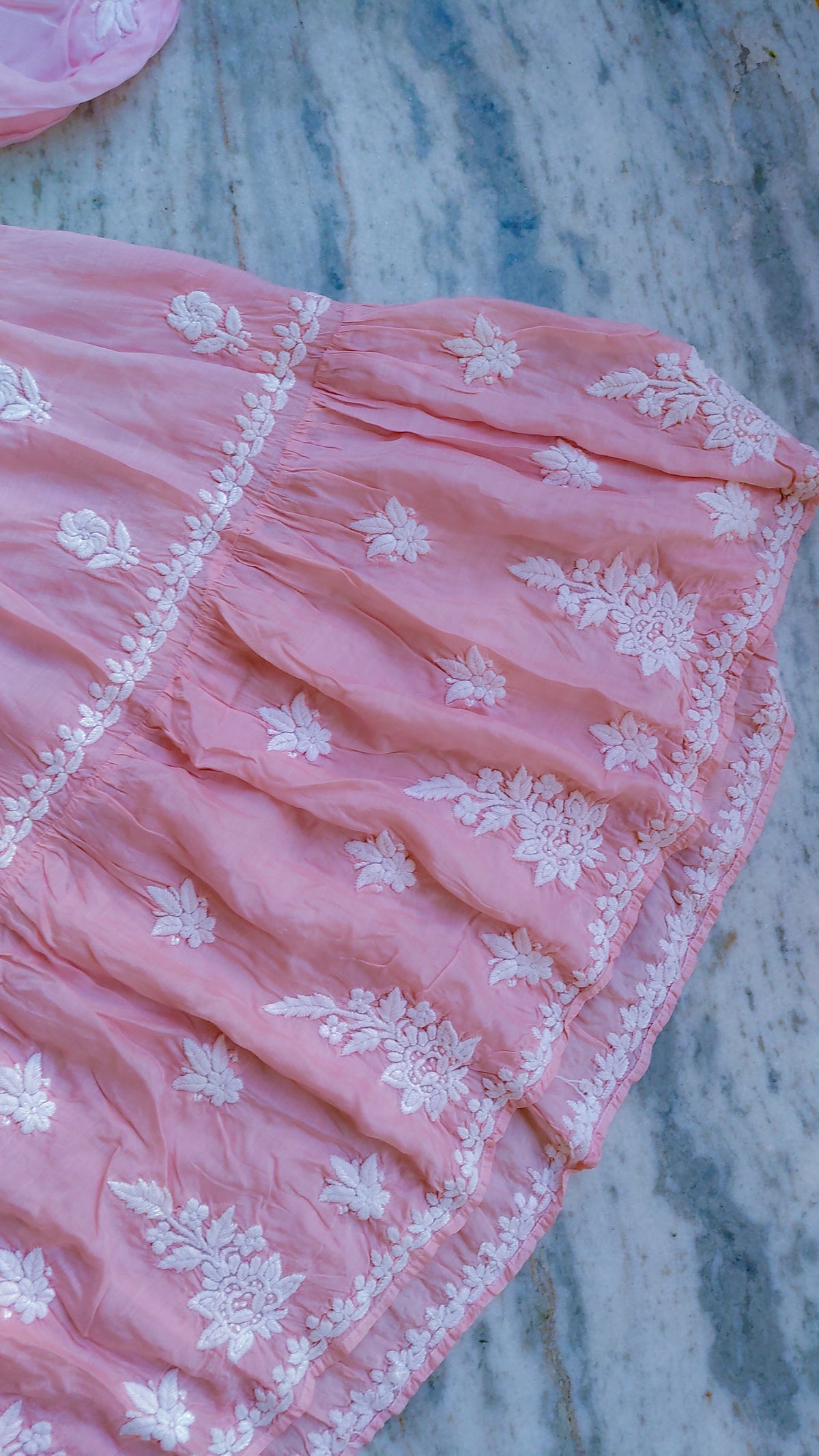 Beautiful Ombre Peach Midi Dress by LVW Fashions featuring handcrafted luxurious Chikankari embroidery from Lucknow.