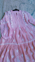 Beautiful ombre peach midi dress by LVW Fashions featuring handcrafted luxurious Lucknow chikankari embroidery.