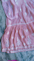 Beautiful ombre peach midi dress by LVW Fashions featuring handcrafted luxurious Lucknow chikankari embroidery.
