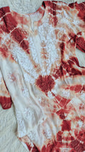Beautiful handmade Georgatte tie-dye Chikankari Kurta by LVW Fashions, featuring intricate Lucknow Chikankari embroidery.