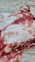 Beautiful premium Georgatte tie-dye Chikankari Kurta by LVW Fashions, handmade in Lucknow with intricate embroidery.