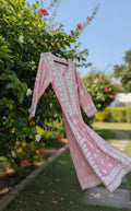 Beautiful premium georgette long kurta with intricate handmade Lucknow chikankari embroidery by LVW Fashions.