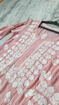 Beautiful premium georgette long kurta with intricate handmade Lucknow chikankari embroidery by LVW Fashions.