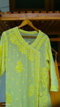 Beauty Yellow Premium Georgette Chikankari Angrakha kurta by LVW Fashions, showcasing intricate handmade Lucknow Chikankari details.
