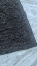 Black luxurious premium georgette long kurta with intricate handmade Lucknow chikankari embroidery, designed by LVW Fashions.