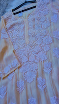 Handcrafted blush pink Georgette Chikankari kurta by LVW Fashions featuring luxurious embroidery and elegant traditional design.