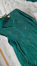 Bottle green premium georgette Chikankari sharara set with handmade Lucknow Chikankari kurta by LVW Fashions.