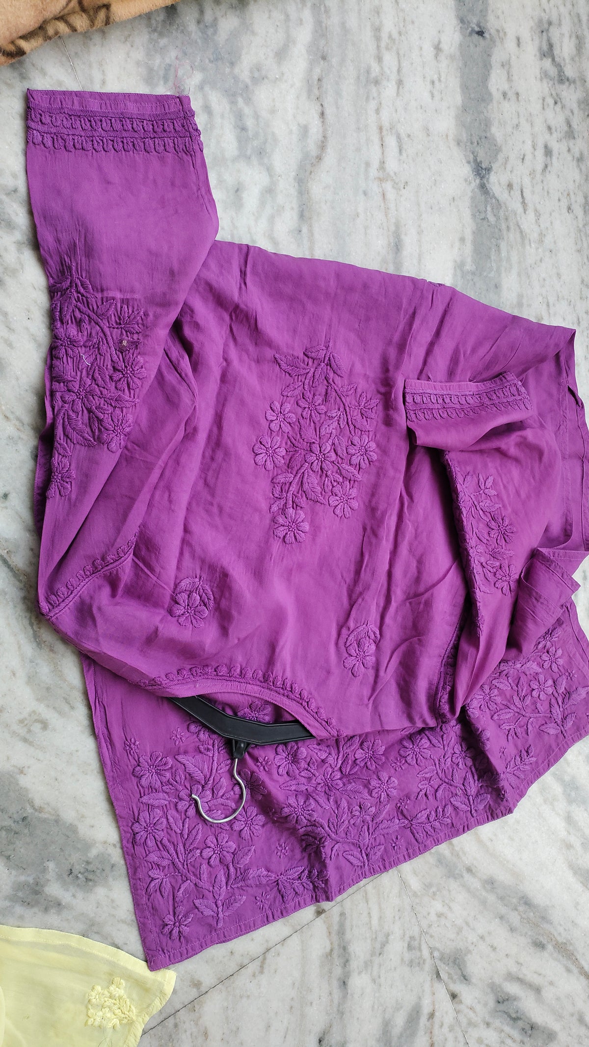 Handmade LVW Fashions soft cotton Chikankari long Kurti with intricate Lucknow embroidery, featuring elegant craftsmanship and traditional design.