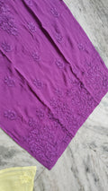 Soft cotton long Kurti with delicate white Chikankari embroidery from LVW Fashions, handmade in Lucknow, in size XXS.