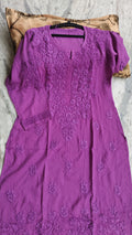 LVW Fashions soft cotton Chikankari long Kurti with intricate hand embroidery, traditional Lucknow style, in a lightweight, elegant design.