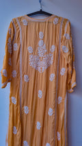 Bronze premium silk long chikankari kurta by LVW Fashions featuring intricate handmade Lucknow chikankari embroidery.