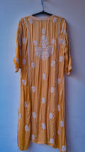 Bronze premium silk long chikankari kurta by LVW Fashions with intricate handmade Lucknow-style embroidery.