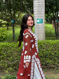 Luxurious brown georgette long kurti with intricate handmade Chikankari embroidery, designed for women by LVW Fashions.