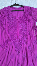 Handmade Byzantine Modal soft cotton long Kurti with intricate Lucknow Chikankari embroidery by LVW Fashions.