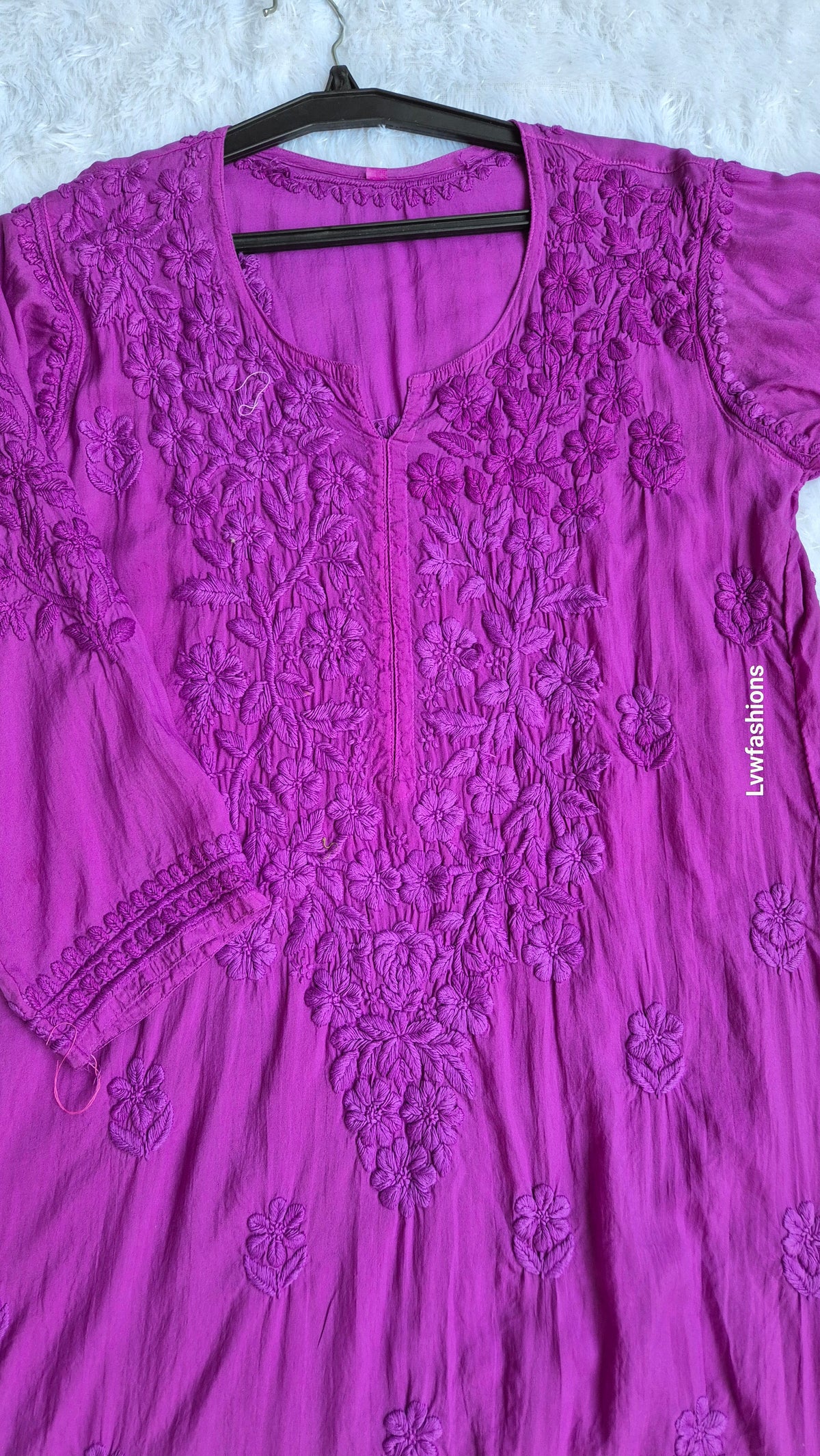 Handmade Byzantine Modal soft cotton long Kurti with intricate Lucknow Chikankari embroidery by LVW Fashions.