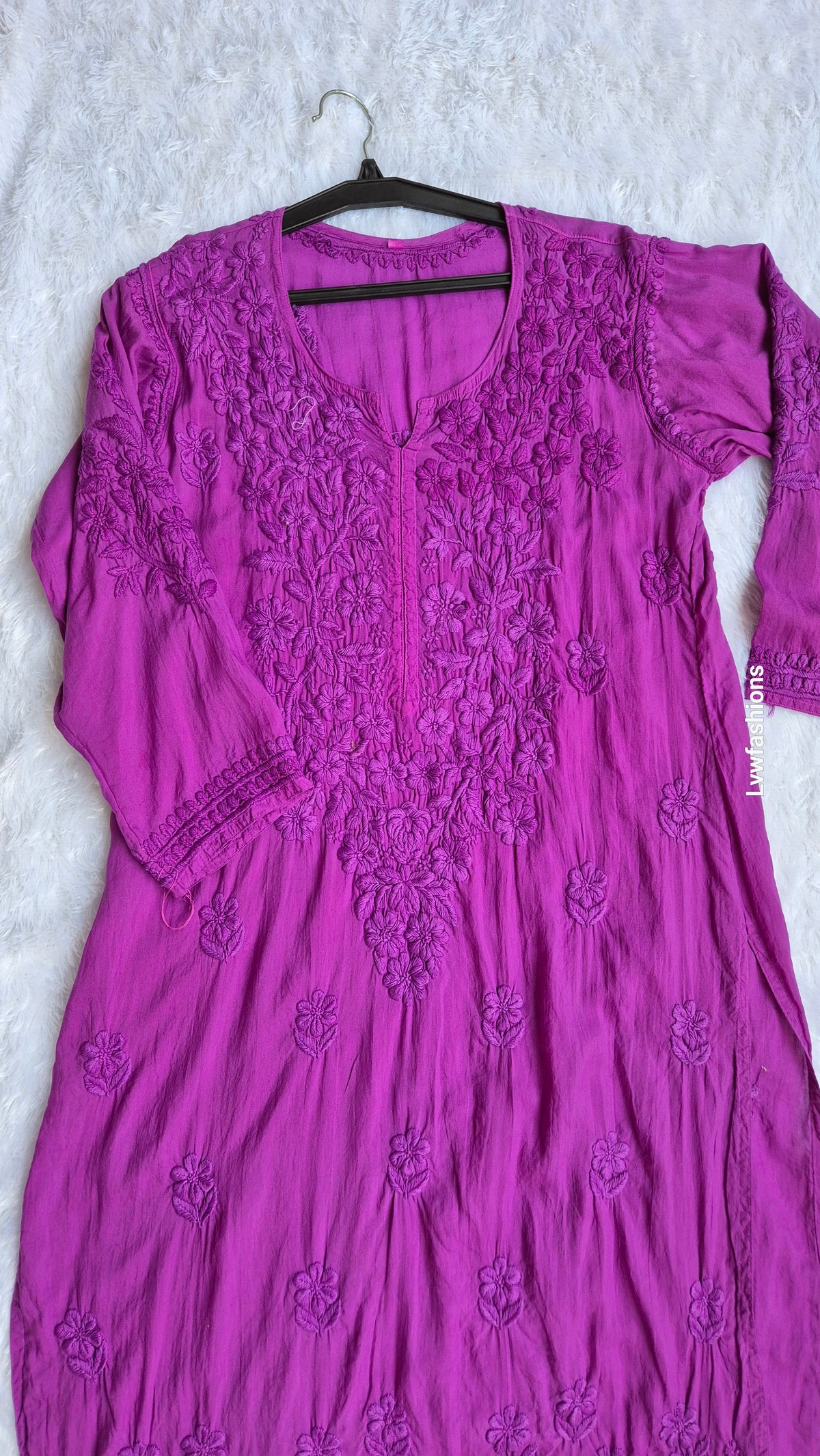 Handmade Byzantine Modal soft cotton Chikankari long Kurti by LVW Fashions, featuring intricate Lucknow Chikankari embroidery.