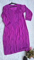 Handmade Byzantine modal cotton long Kurti with intricate Lucknow Chikankari embroidery by LVW Fashions.