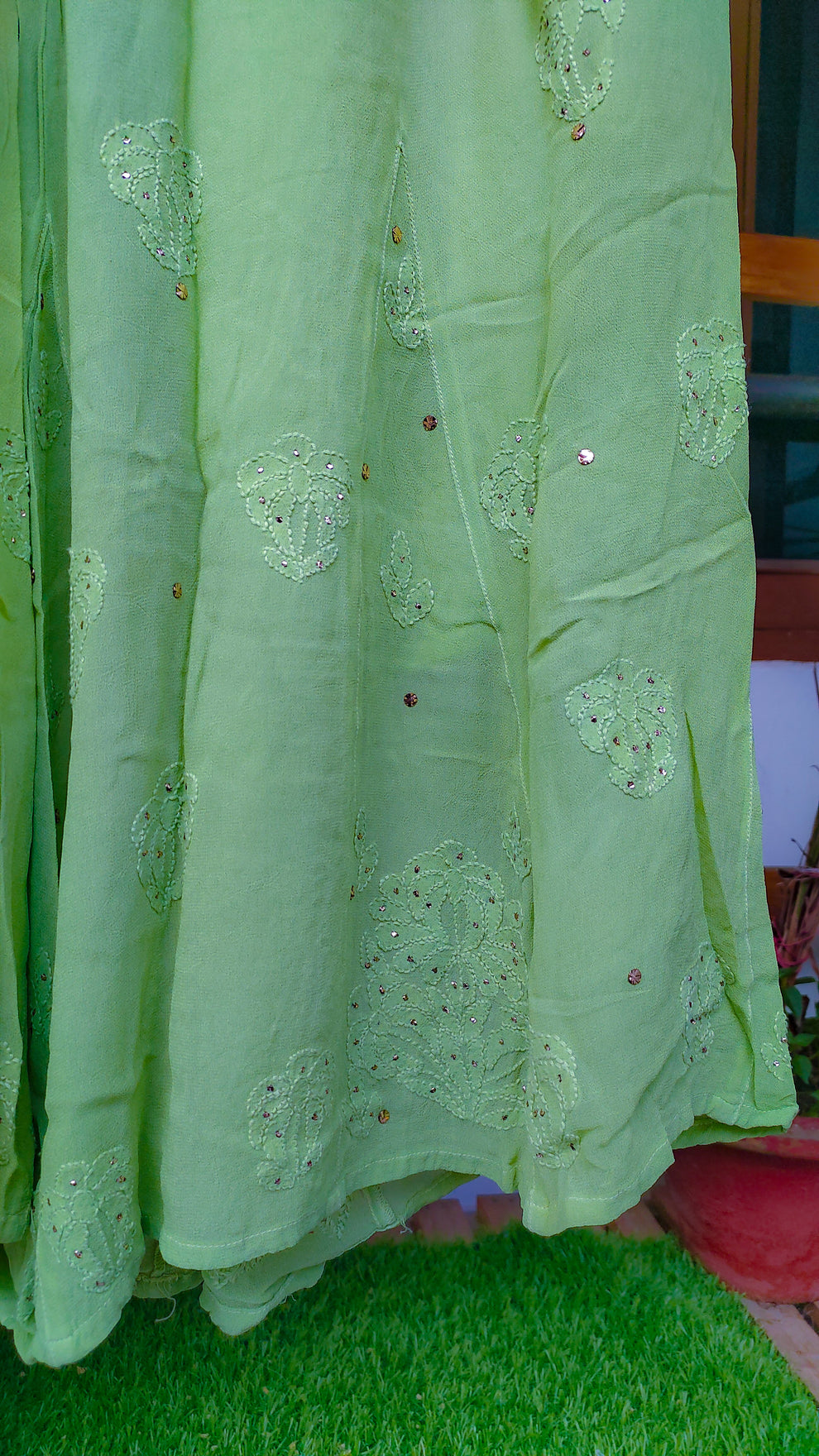 LVW Fashions handmade Chikankari kurta set in premium georgette, featuring intricate Lucknow-style embroidery and elegant design.