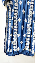 Cerulean blue premium silk long kurta with intricate handmade chikankari embroidery from LVW Fashions.
