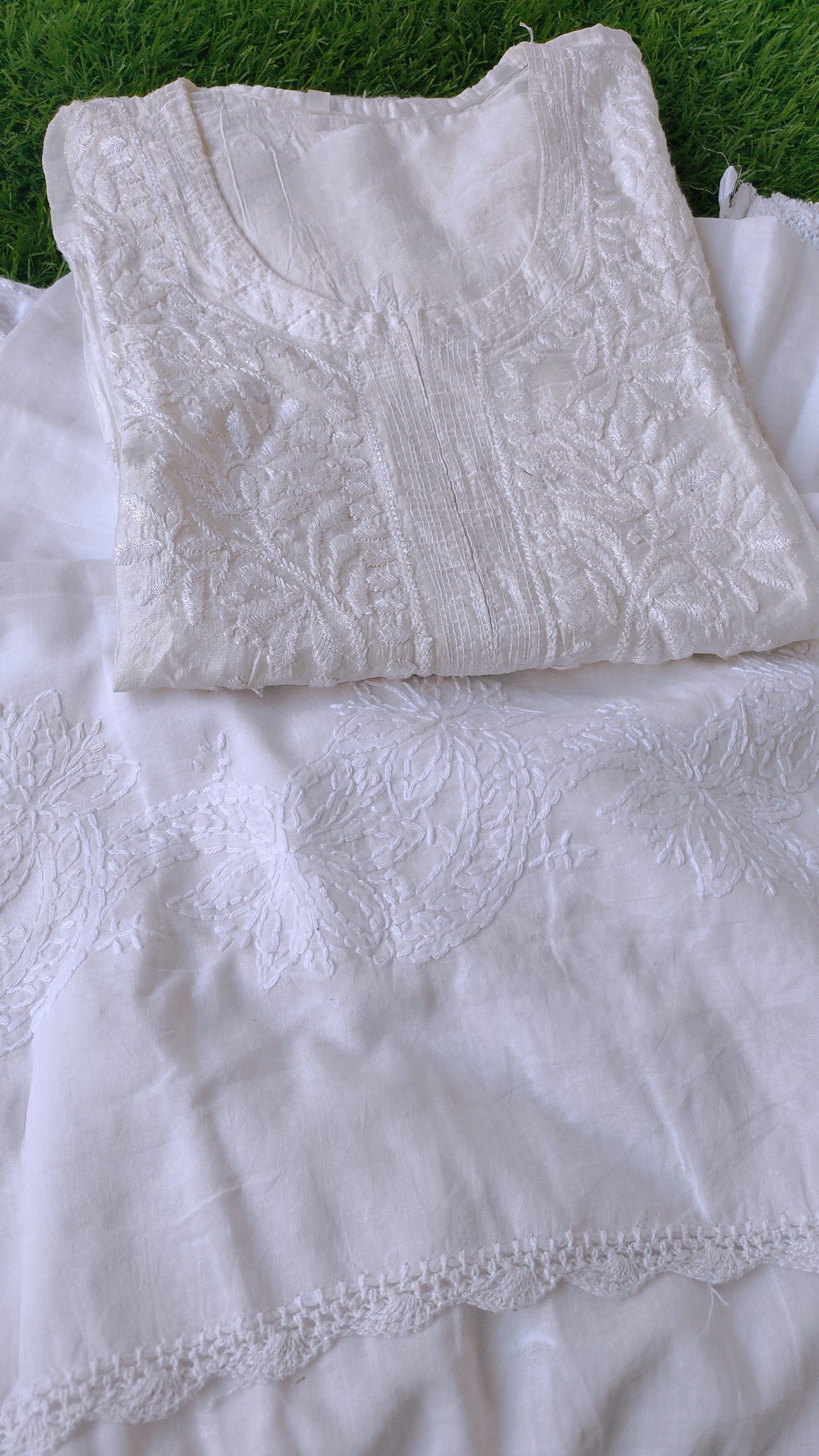 Handmade Chanderi Chikankari embroidery kurta by LVW Fashions, featuring intricate Lucknow-style hand embroidery.