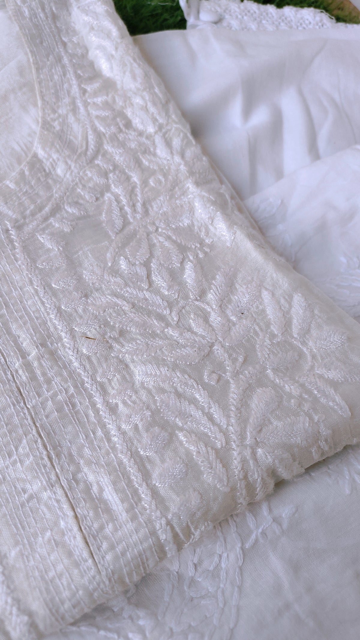 Handmade Chanderi Chikankari embroidery kurta by LVW Fashions, featuring traditional Lucknow Chikankari craftsmanship.