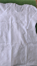 Handmade Chanderi Chikankari embroidery kurta in delicate Lucknow style, featuring intricate white embroidery on light fabric.
