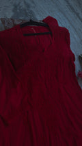 Cherry red LVW Fashions handmade Chikankari kurta in soft modal cotton, non-transparent with intricate embroidery, traditional Lucknow style.