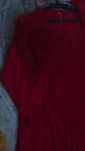 Cherry red LVW Fashions chikankari kurta made of premium modal soft cotton, featuring intricate Lucknow-style hand embroidery.