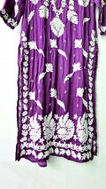 Purple silk chikankari long kurta from LVW Fashions, handmade in Lucknow with intricate embroidery for festive occasions.