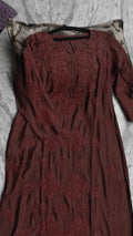 Cordovan premium modal chikankari kurta by LVW Fashions featuring handmade Lucknow embroidery in soft, pure fabric.
