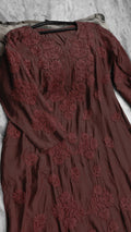 Cordovan premium modal chikankari kurta by LVW Fashions, featuring soft handmade embroidery and traditional Lucknow chikankari style.