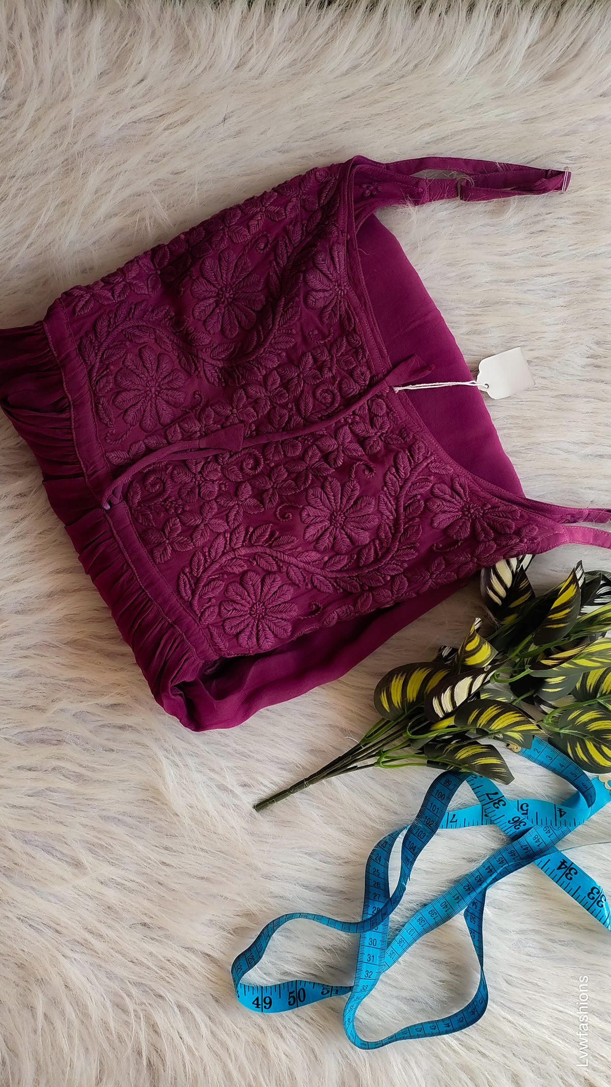 Dark scarlet premium georgette Chikankari tulip tunic by LVW Fashions, featuring intricate handmade Lucknow Chikankari embroidery.