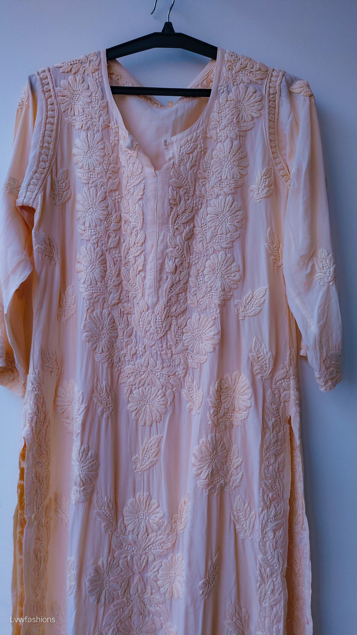 Deep amethyst LVW Fashions handmade Chikankari Kurti in premium modal silk cotton with intricate Lucknow embroidery.
