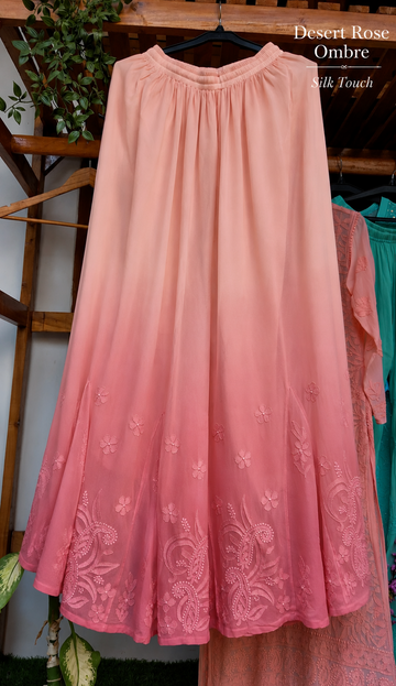 Desert Ombre Premium Georgette Chikankari Pure Handcrafted Luxurious Long Kurta