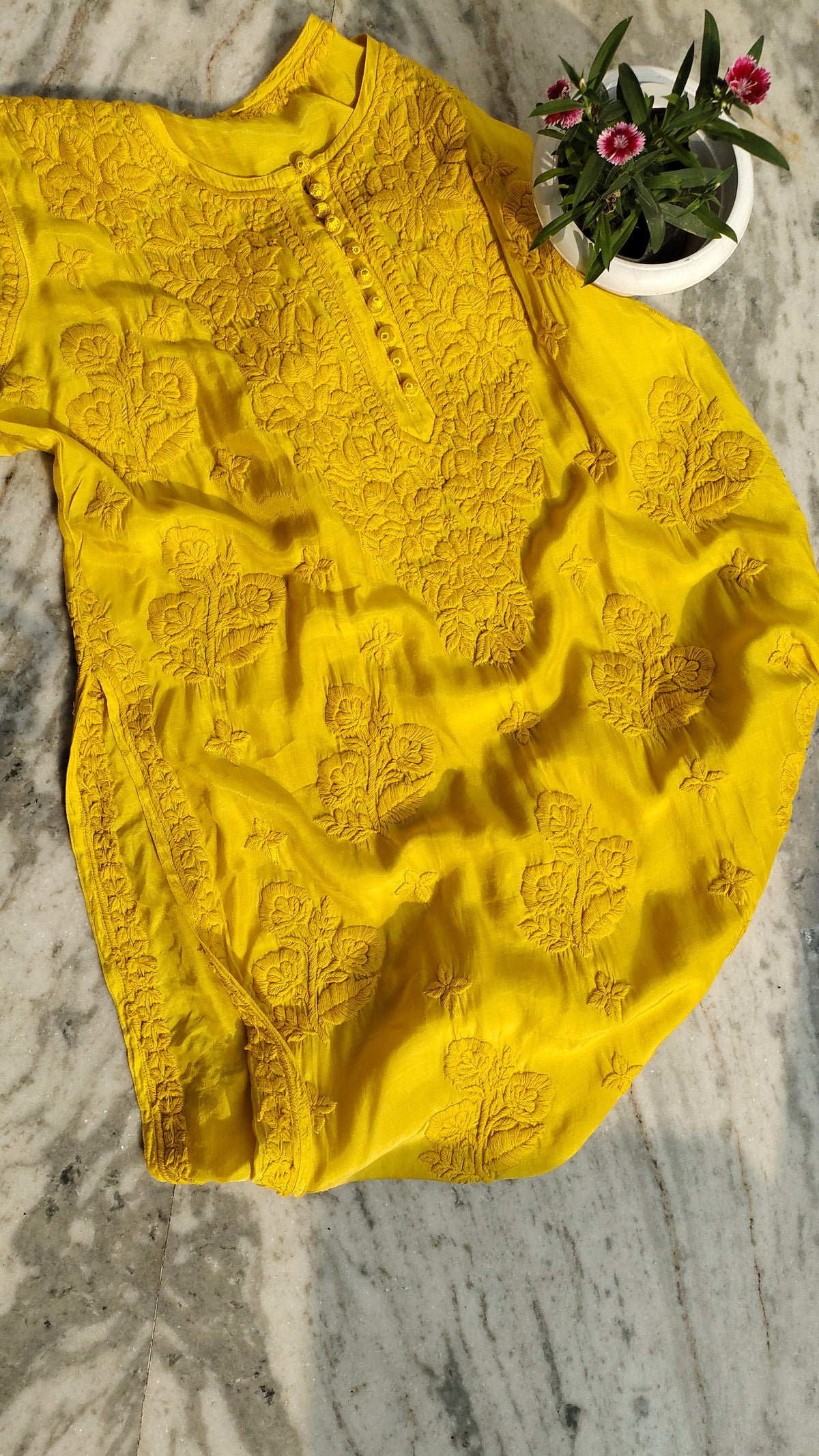 Dove Premium Resham Silk Chikankari Kurta by LVW Fashions, handmade Lucknow Chikankari with a super shining finish.