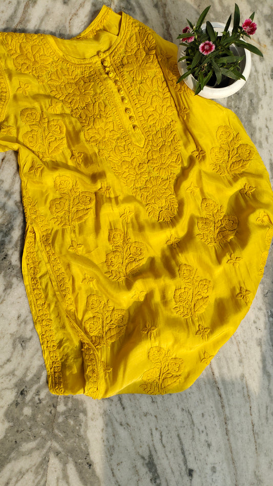 Dove Premium Resham Silk Chikankari Kurta by LVW Fashions, handmade Lucknow Chikankari with a super shining finish.