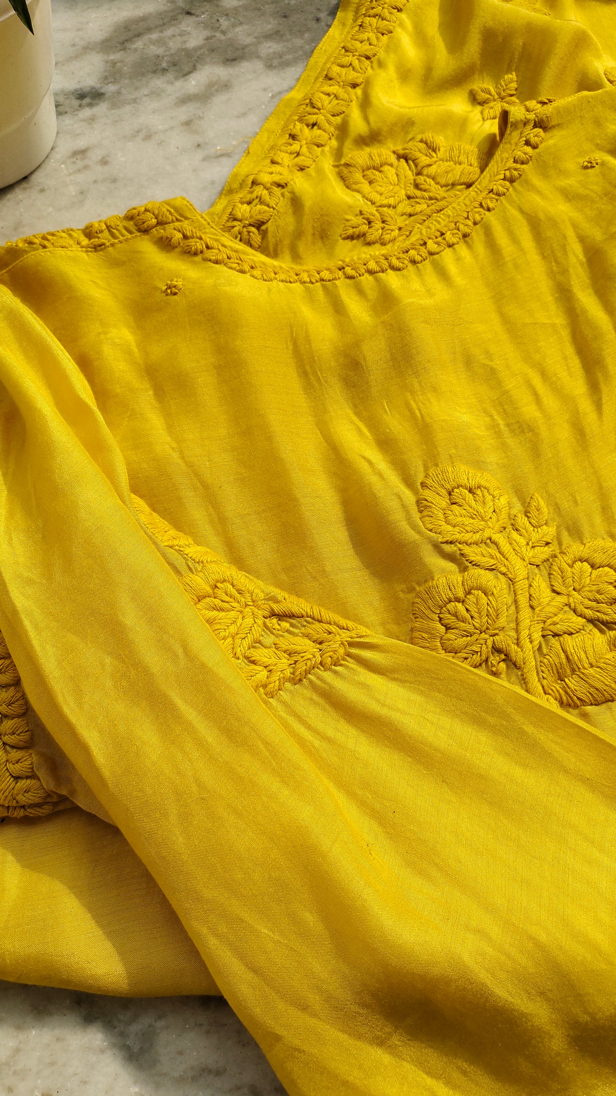 Dove Premium Resham Silk Chikankari Kurta by LVW Fashions, handmade Lucknow chikankari with a super shining finish.