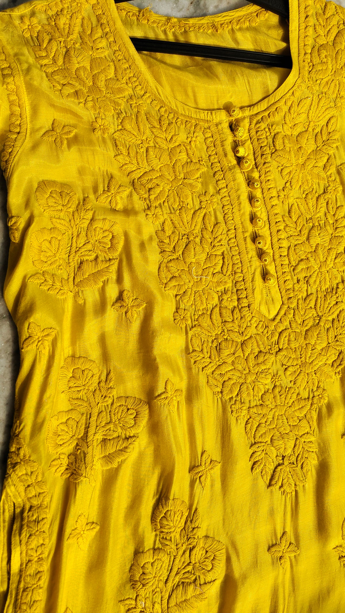 Dove Premium Resham Silk Chikankari Kurta by LVW Fashions, handmade Lucknow chikankari with a super shining finish.