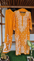 Elif Premium Silk Chikankari Kurta Set by LVW Fashions featuring luxurious handmade Lucknow Chikankari in intricate embroidery.