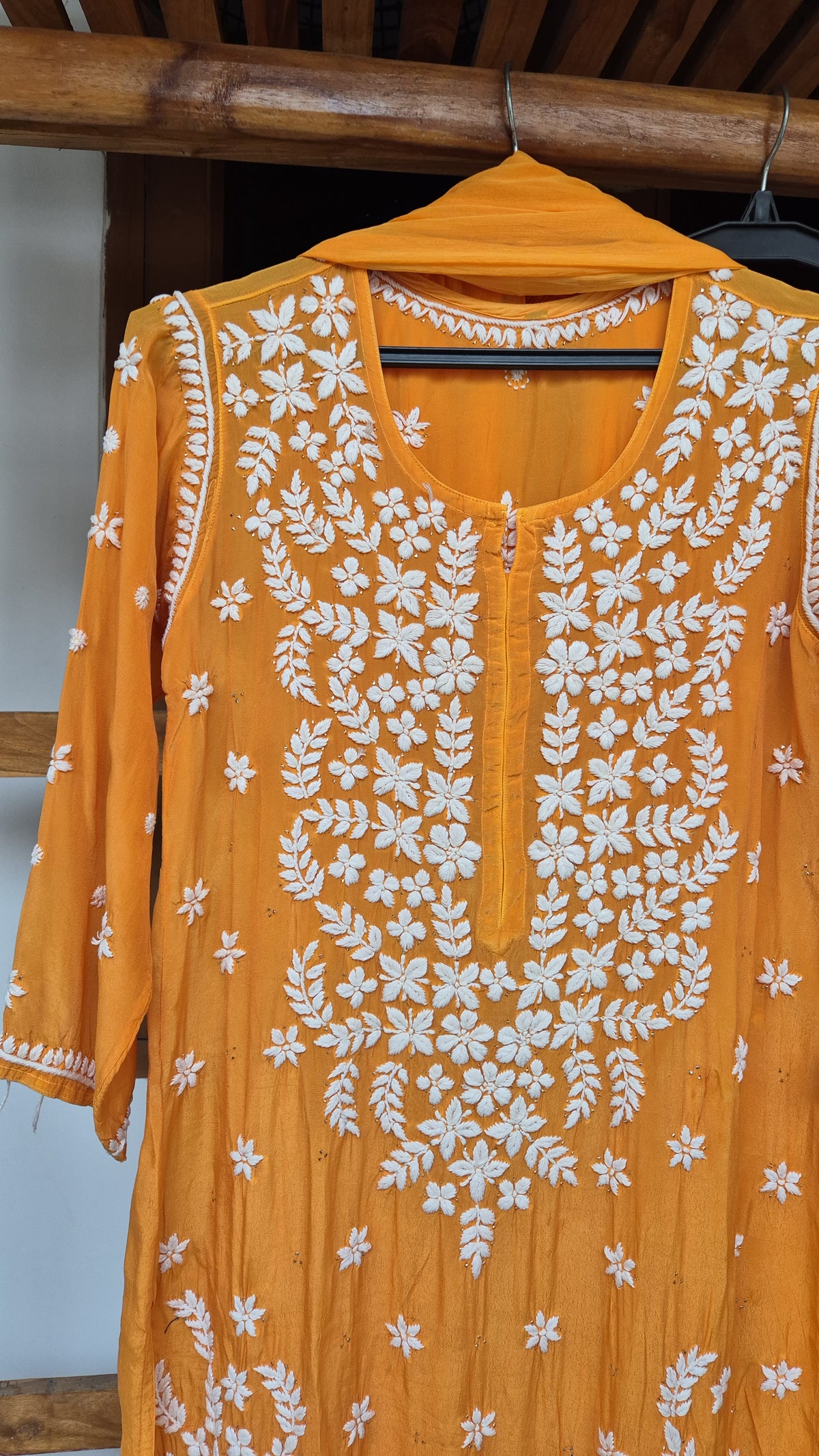 Elif Premium Silk Chikankari Kurta Set by LVW Fashions, luxurious handmade Lucknow chikankari with intricate Kamdani embroidery.