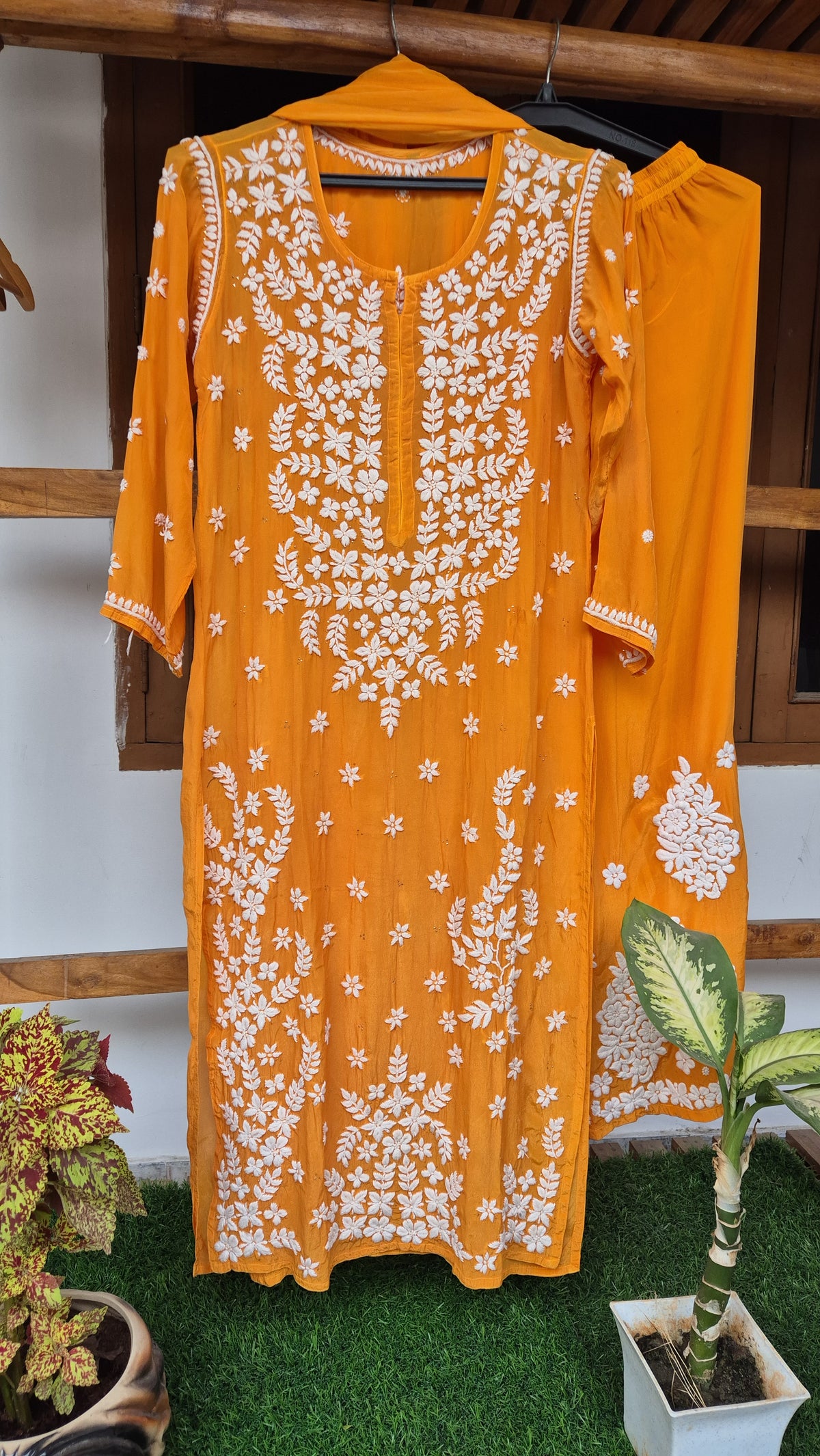 Elif Premium Silk Chikankari Kurta Set by LVW Fashions featuring luxurious hand-embellished Kamdani embroidery in a traditional Lucknow style.