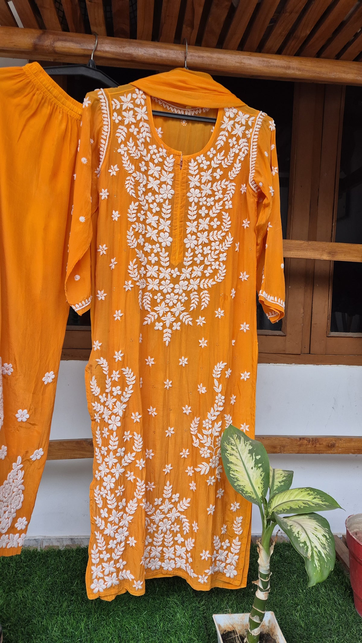 Elif Premium Silk Chikankari Kurta Set by LVW Fashions, luxurious handmade Lucknow chikankari silk kurta with intricate embroidery.