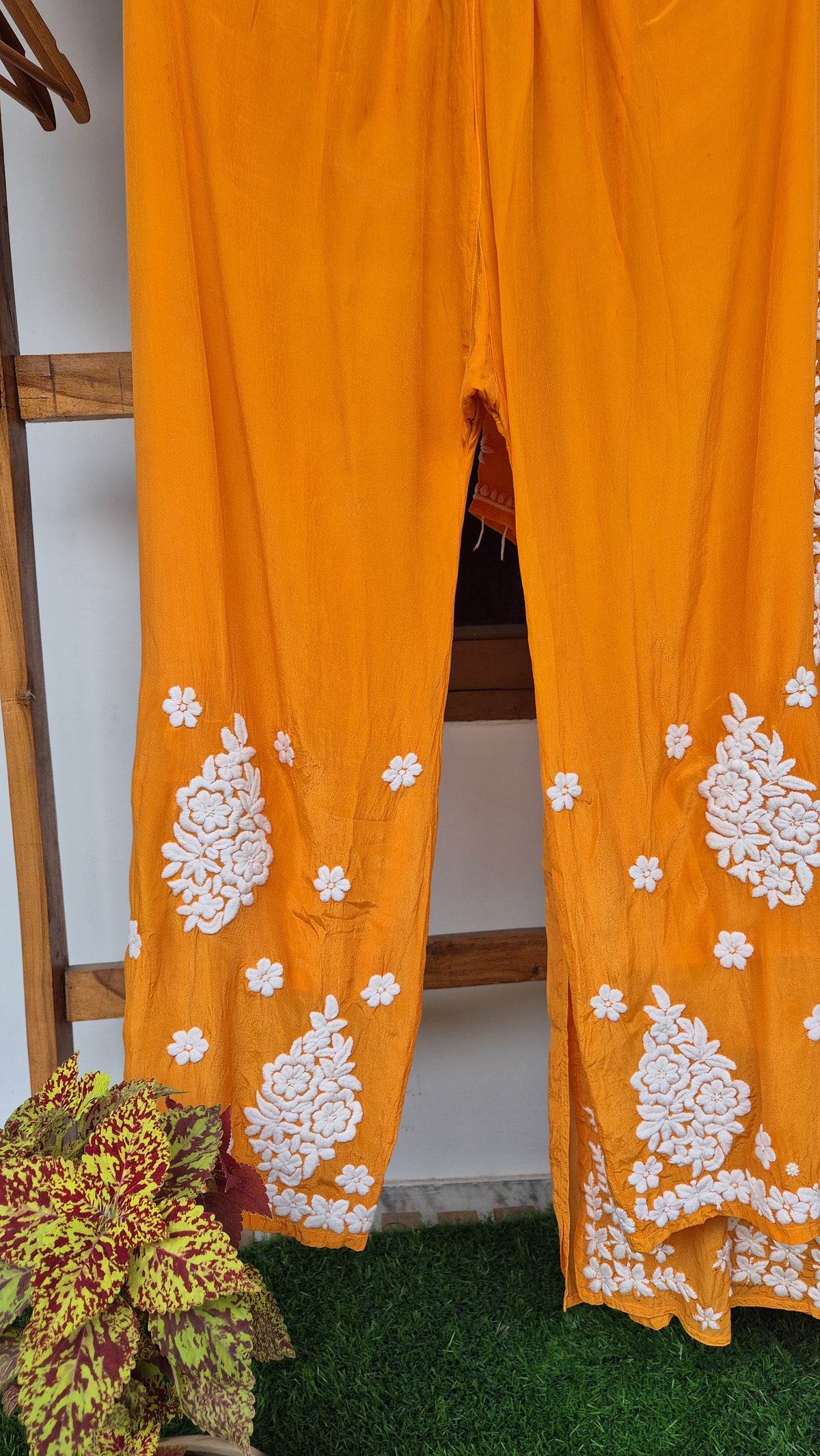 Elif premium silk luxurious Chikankari Kamdani Kurta set by LVW Fashions, handmade Lucknow Chikankari with intricate embroidery.