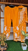 Elif Premium Silk Chikankari Kurta Set by LVW Fashions, luxurious handmade Lucknow silk Kamdani kurta with intricate embroidery.