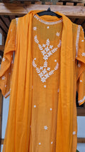 Luxurious Elif Premium Silk Chikankari Kurta Set by LVW Fashions, handmade with intricate Lucknow Chikankari embroidery.
