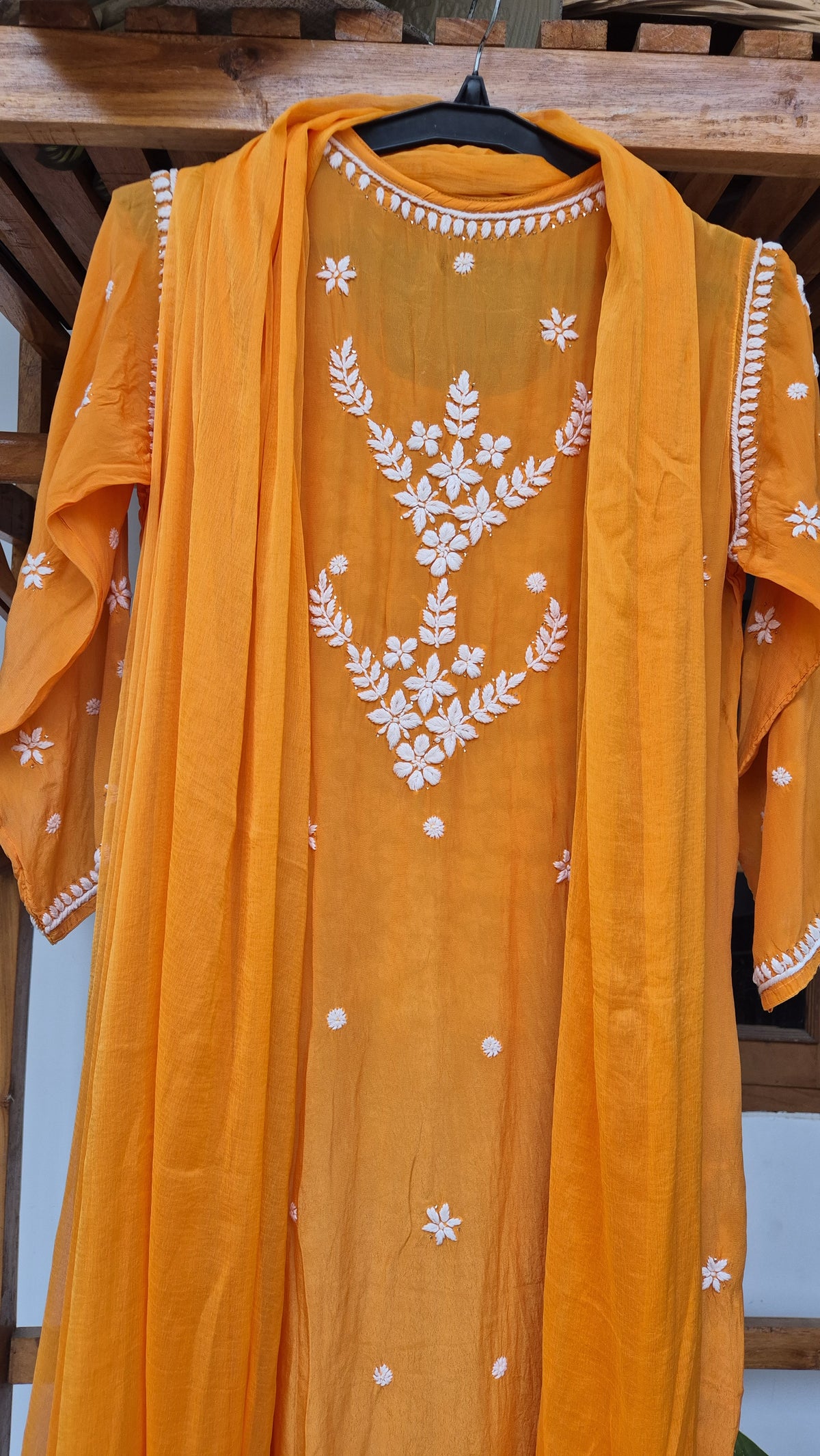 Luxurious Elif Premium Silk Chikankari Kurta Set by LVW Fashions, handmade with intricate Lucknow Chikankari embroidery.