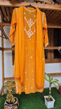 Elif Premium Silk Chikankari Kurta Set by LVW Fashions, luxurious handmade Lucknow chikankari silk kurta with intricate embroidery.